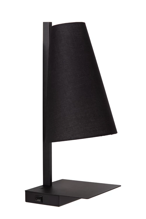 Lucide GREGORY - Bedlamp / Wandlamp - 1xE27 - Met USB oplaadpunt - Zwart - uitgezet